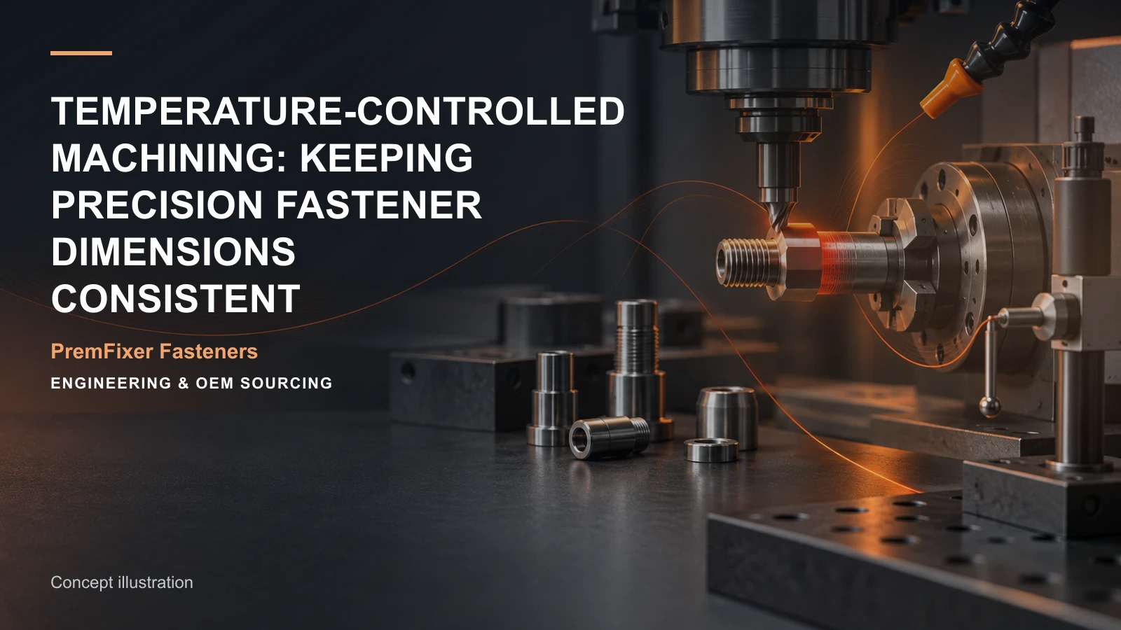 Concept illustration for Temperature-Controlled Machining: Keeping Precision Fastener Dimensions Consistent.