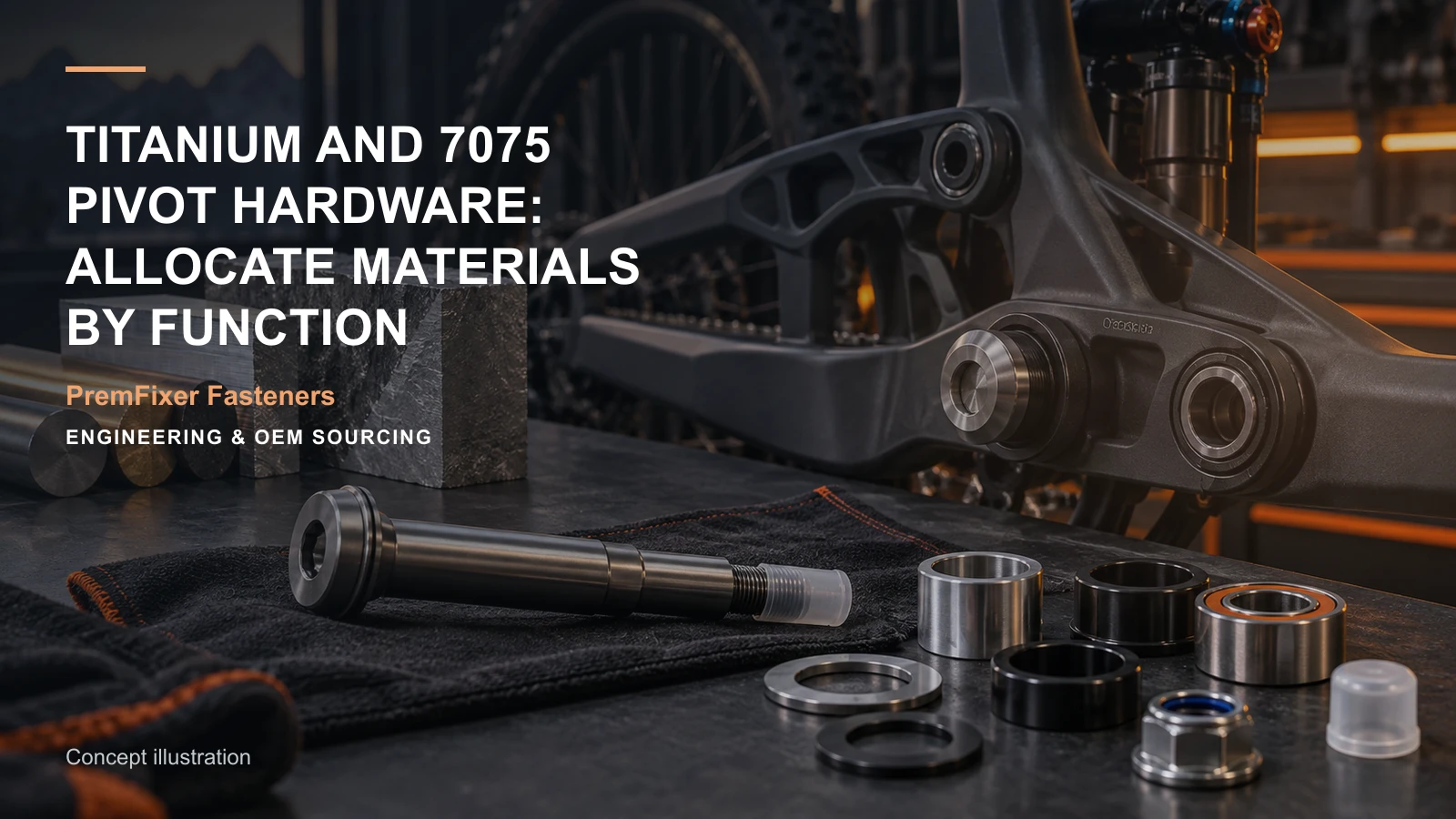 Concept illustration for Titanium and 7075 Pivot Hardware: Allocate Materials by Function.