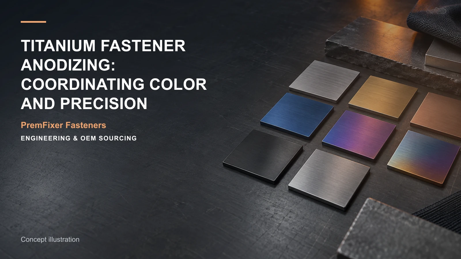 Conceptual engineering workspace introducing colored titanium fasteners for bicycle and electric-mobility OEM teams.