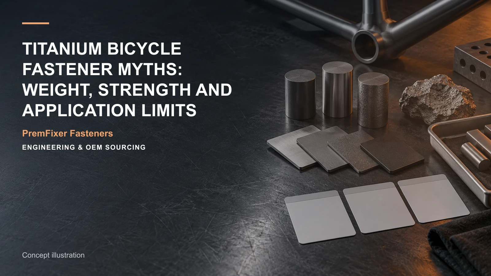 Conceptual engineering workspace introducing titanium bicycle hardware selection for bicycle and electric-mobility OEM teams.