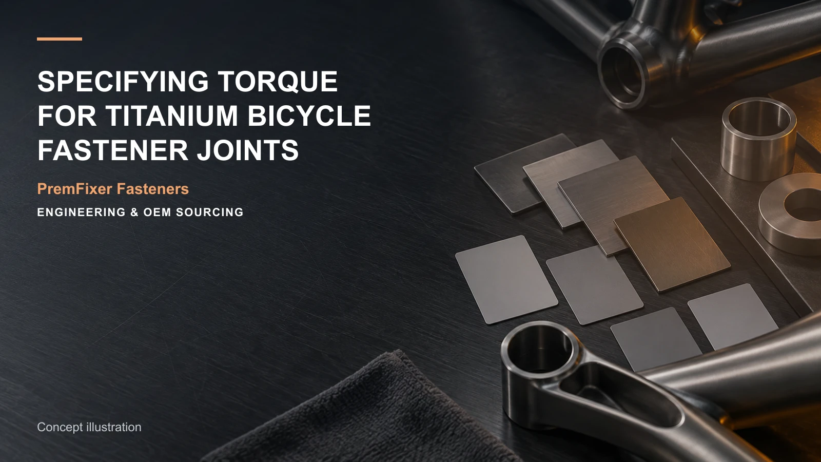Conceptual engineering workspace introducing torque instructions for titanium joints for bicycle and electric-mobility OEM teams.