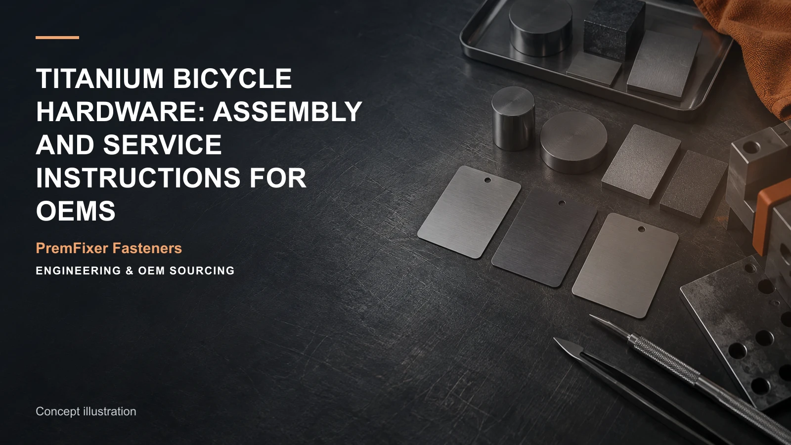 Conceptual engineering workspace introducing titanium hardware assembly and service for bicycle and electric-mobility OEM teams.