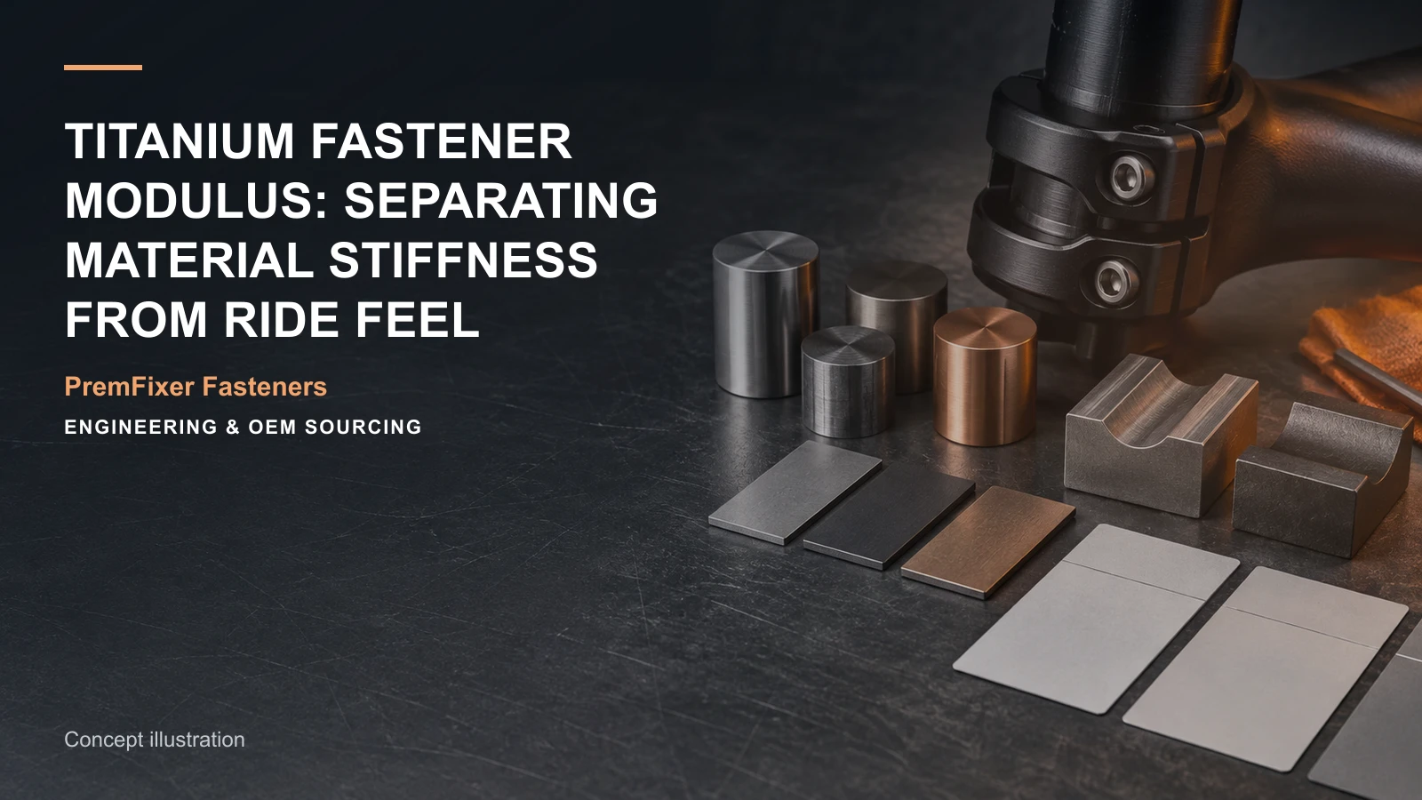 Conceptual engineering workspace introducing titanium hardware in a clamped joint for bicycle and electric-mobility OEM teams.
