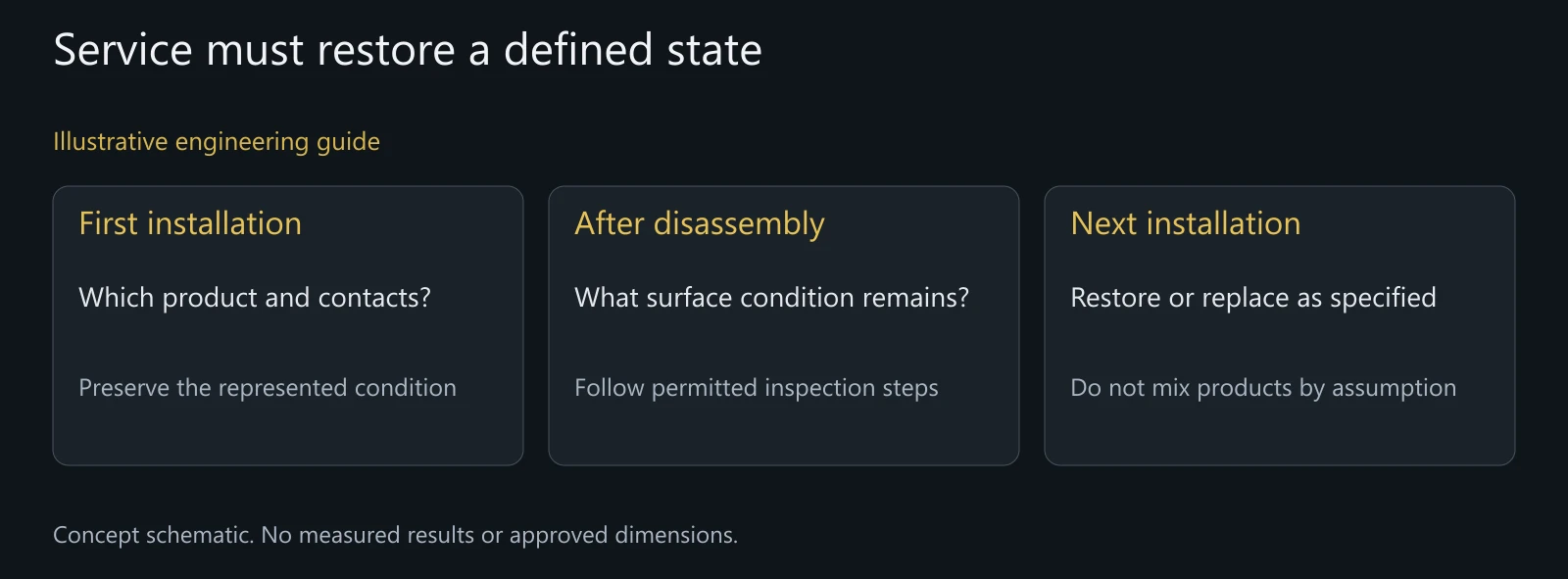 Illustrative service-condition map, not a reuse allowance or a validated maintenance procedure.