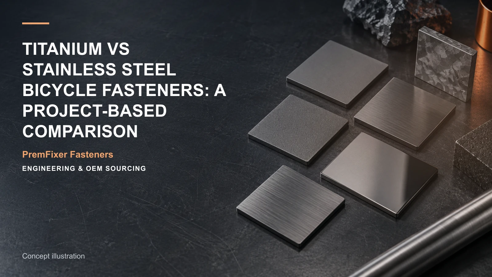 Conceptual engineering workspace introducing titanium and stainless bicycle hardware for bicycle and electric-mobility OEM teams.