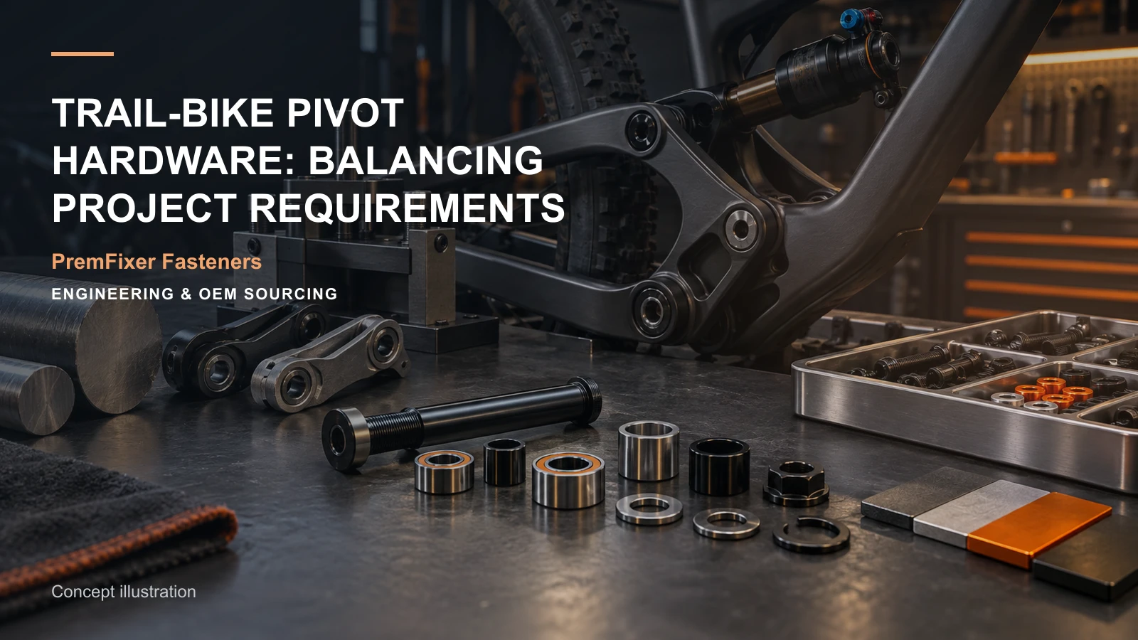 Concept illustration for Trail-Bike Pivot Hardware: Balancing Project Requirements.