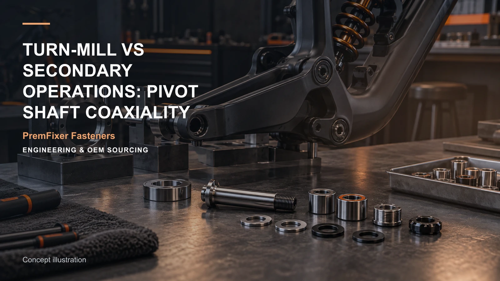 Concept illustration for Turn-Mill vs Secondary Operations: Pivot Shaft Coaxiality.