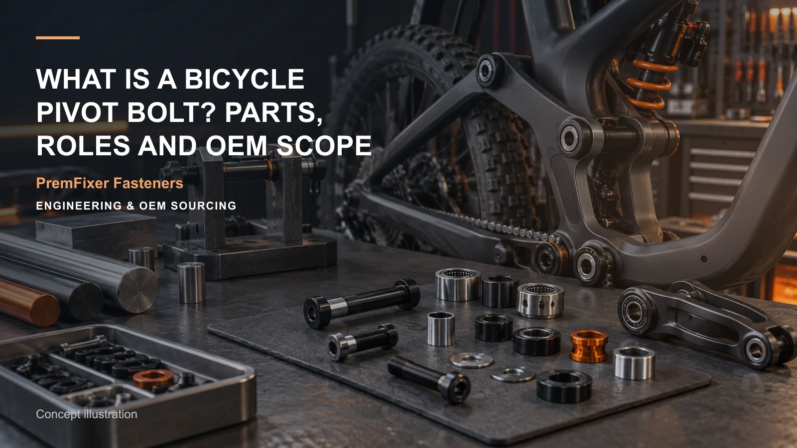 Concept illustration for What Is a Bicycle Pivot Bolt? Parts, Roles and OEM Scope.