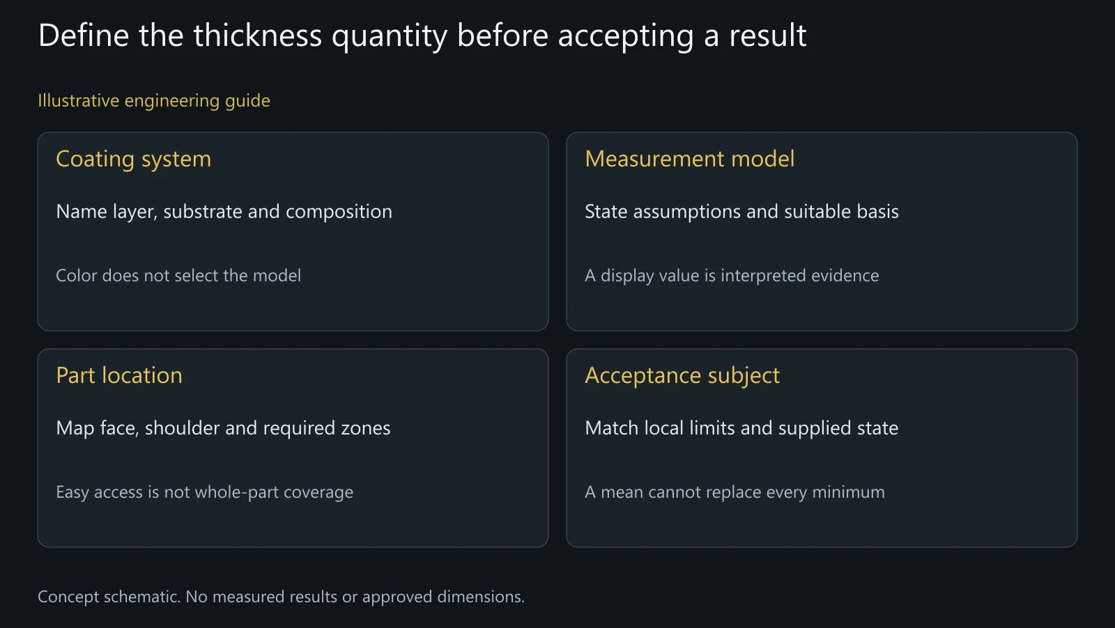 Concept measurement-definition map without an actual XRF spectrum, film thickness or approved inspection setup.