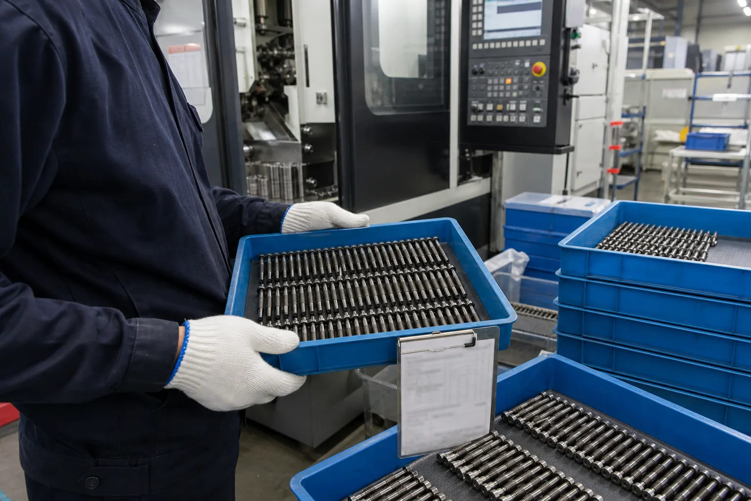 Controlled batch production trays of repeat custom bicycle fasteners