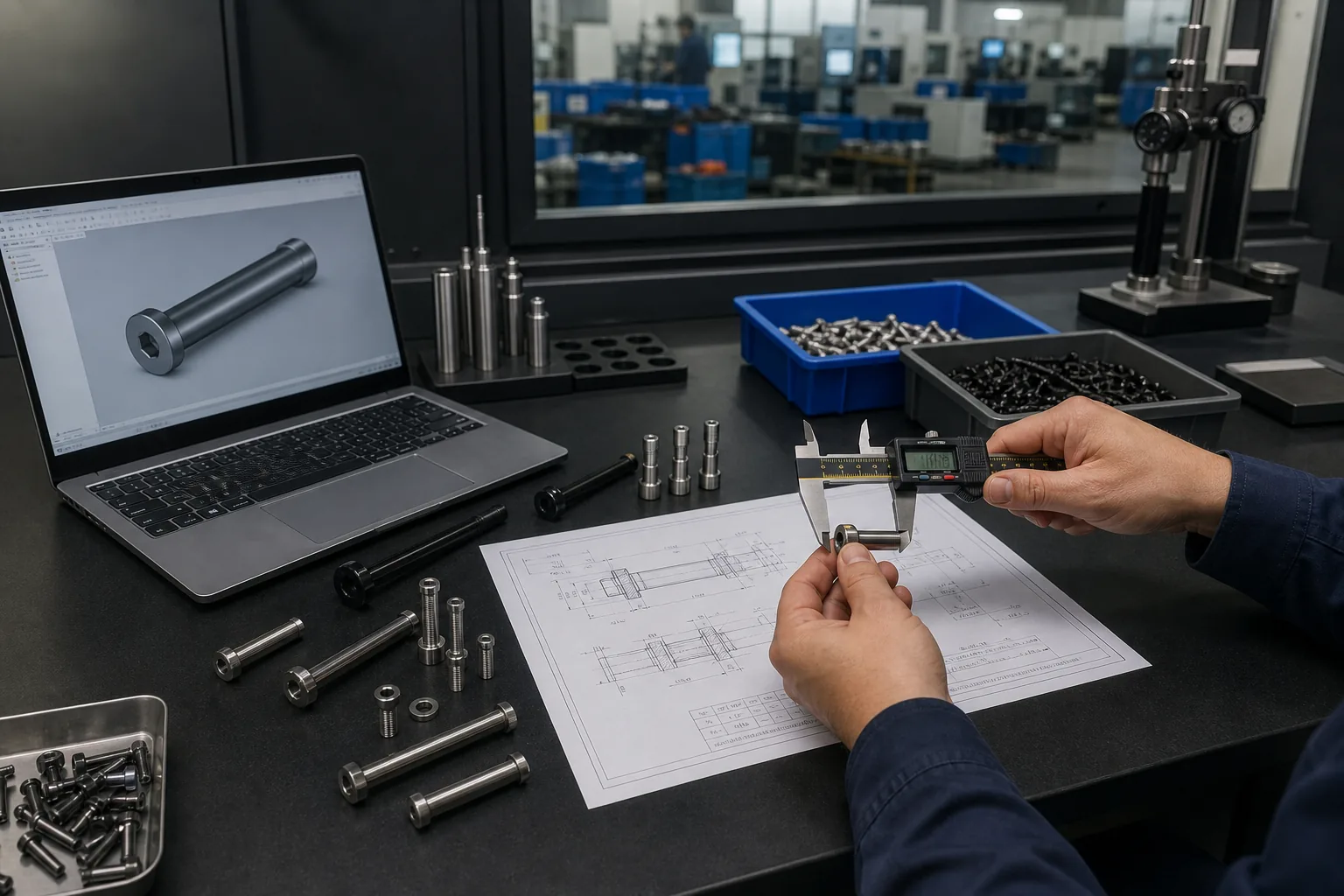 Fastener drawing, sample and measurement review before production