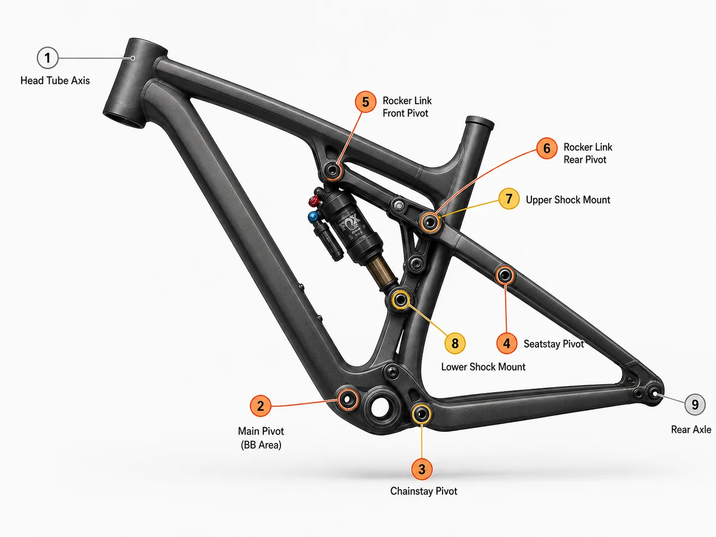 Bicycle frame suspension pivot point reference diagram