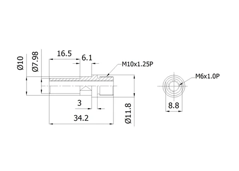 Original PS-P04 drawing showing internal and external thread callouts, shoulders and wrench flats
