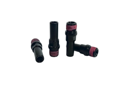 Disc brake post mount axles and bicycle frame mounting hardware