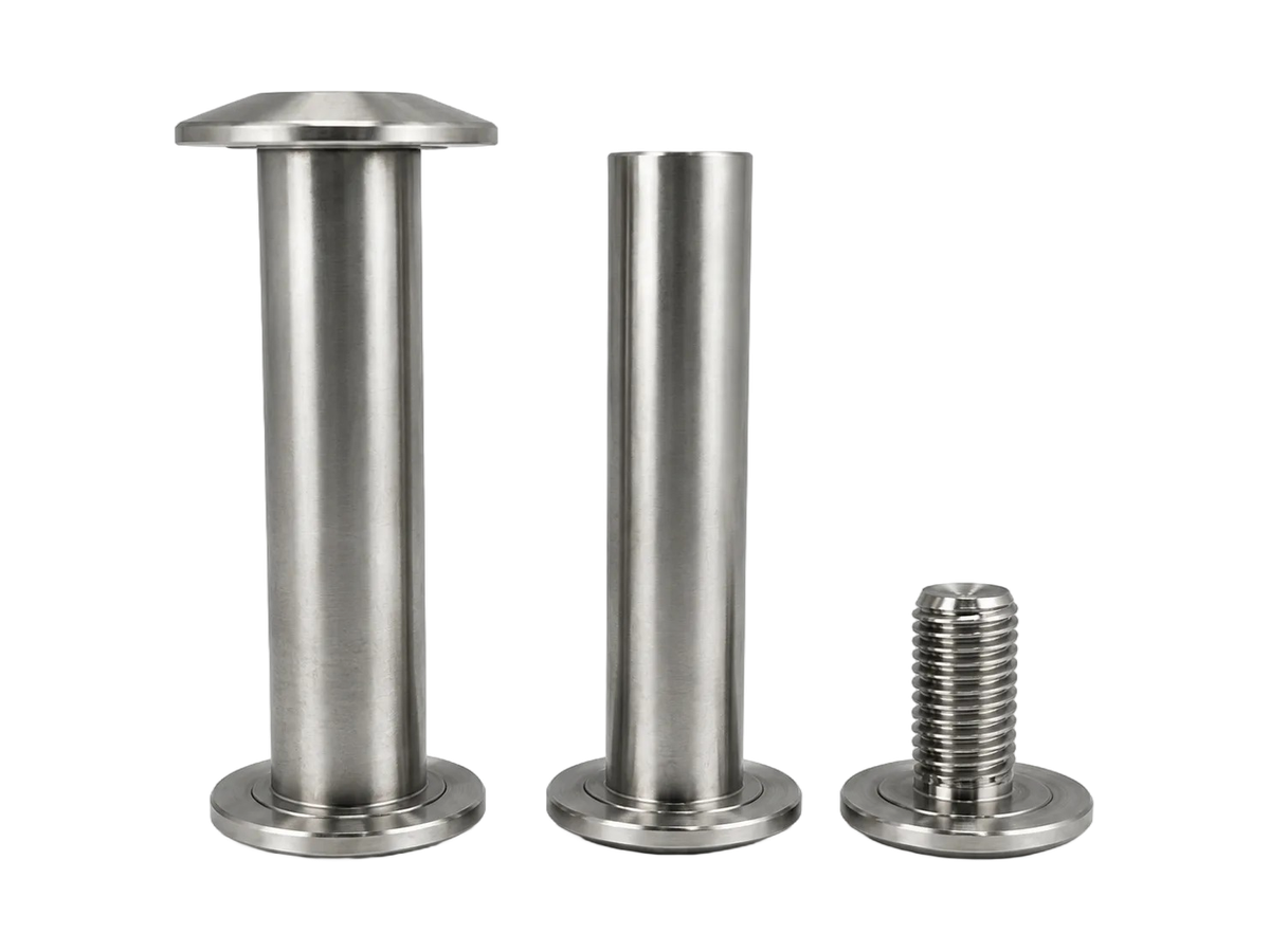 Three-piece flanged pivot sleeve and locking screw set