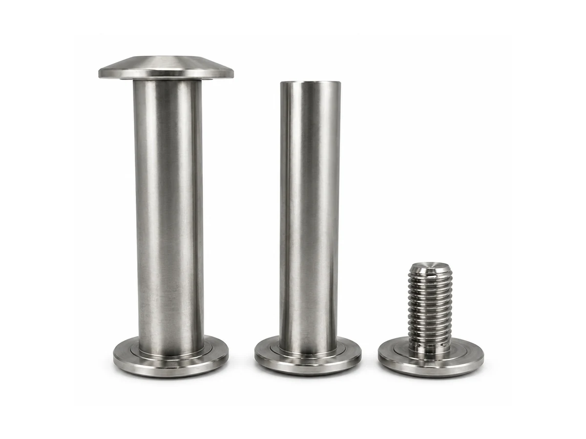 Three-piece flanged pivot sleeve and locking screw set