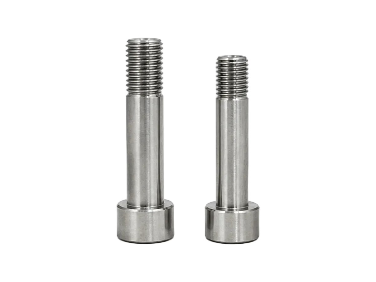 Two stepped shoulder pivot bolts with external threads