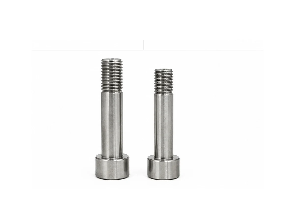 Two stepped shoulder pivot bolts with external threads
