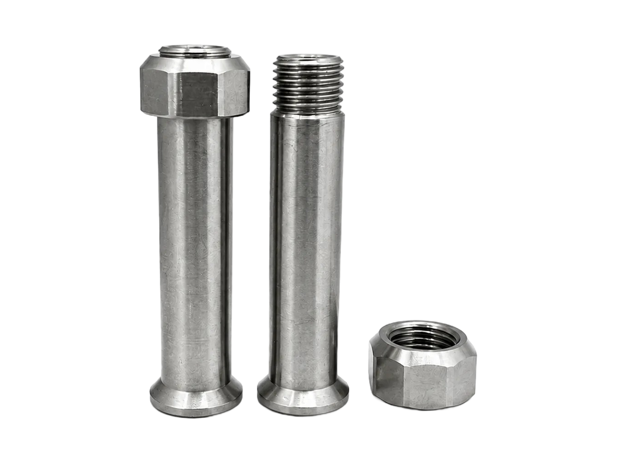 Hex-head pivot axle pair with matching flanged nut