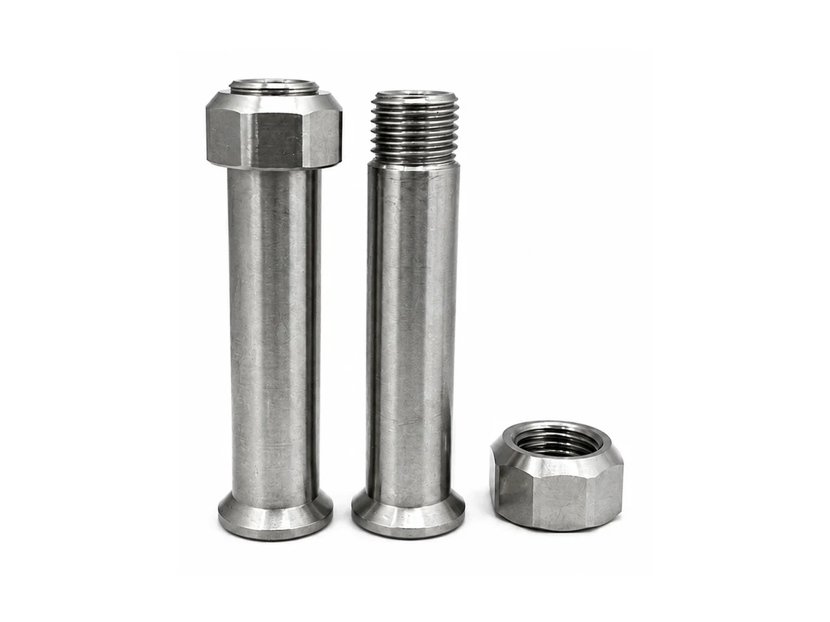 Hex-head pivot axle pair with matching flanged nut