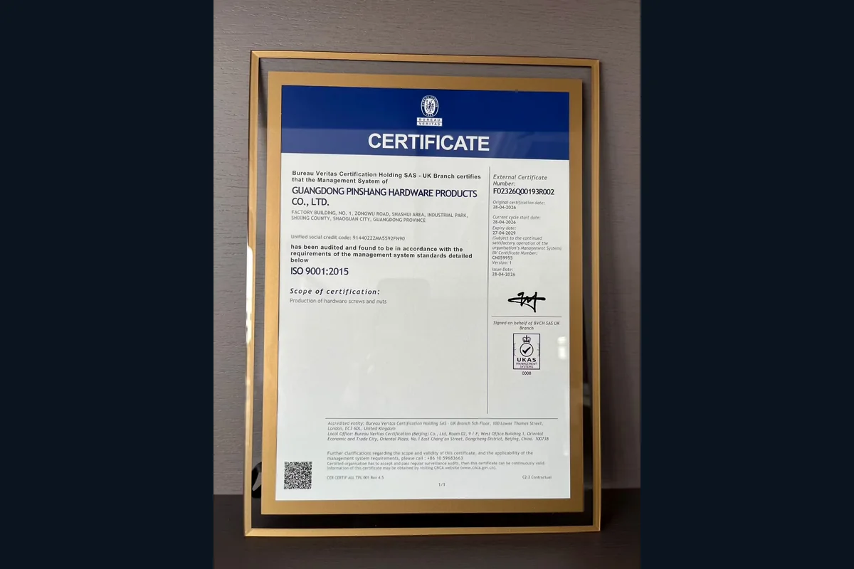 PremFixer ISO 9001 quality management certificate