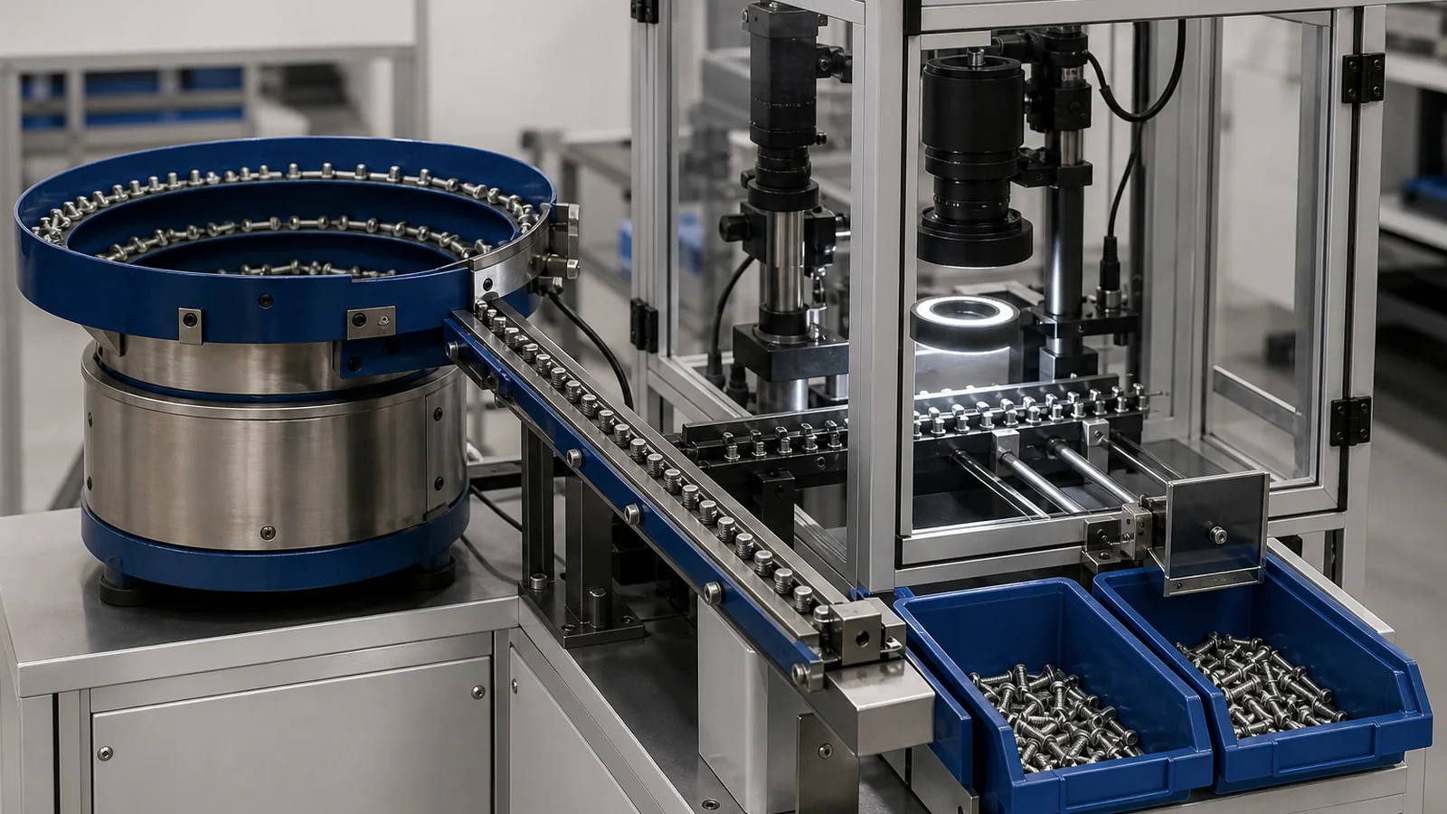 Automated optical sorting system inspecting threaded fasteners