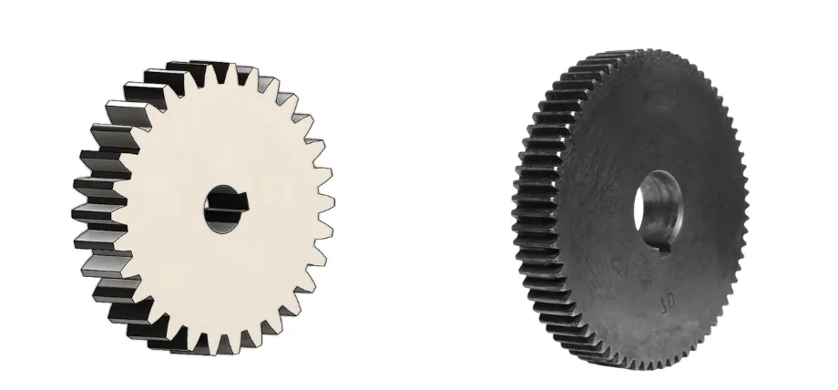 Side by side comparison of aluminum spur gears